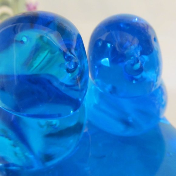 Vtg Blue Glass Double Bluebird of Happiness Bluebirds on Heart Leo Ward 1991 - Picture 8 of 16